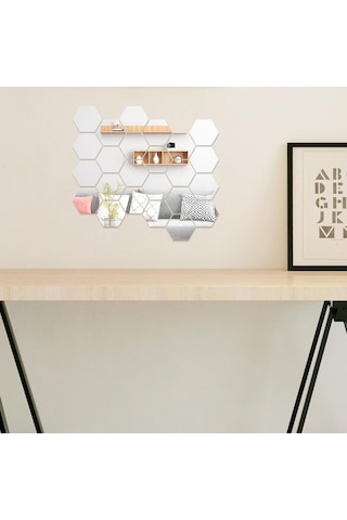 Aubyhe 32 Adet Akrilik Hexagon Gölge Duvar Sticker Seti - Silver Dıy Ev Dekorasyonu, Çocuk Odası/yatak Odası/banyo Uygun, 8x7x4cm, Kolay Kurulum, Kalın Koruyucu Filmi Gümüş