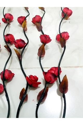 5 Adet 160Cm Kırmızı 15 Çiçekli 5 Tomurcuklu Siyah Uzun Dal
