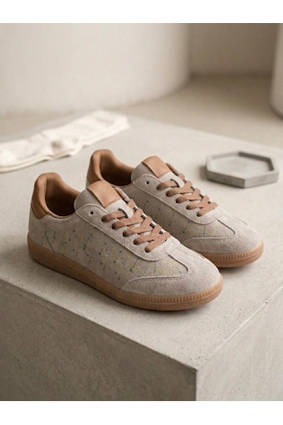 Venüs 2609922k Kadın Hakiki Deri Süet Desenli Sneaker Ayakkabı Taş