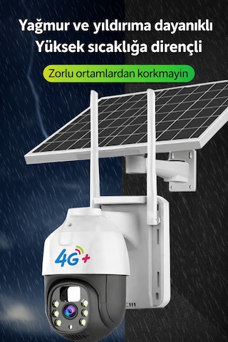 Güneş Enerjili 4g/wifi 360 Akıllı Güvenlik Kamerası Kablosuz, Gece Görüşlü, Hareket Sensörlü, Çift Yönlü Sesli