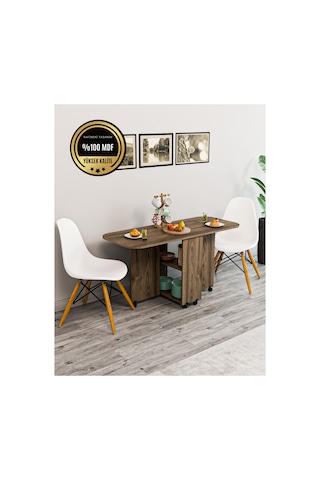 Oval Masa Açılır Katlanır Fonksiyonel Mdf Ceviz