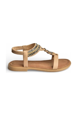 Fox Shoes Y274601309 Ten Düz Tabanlı Taş Detaylı Kadın Sandalet Ten