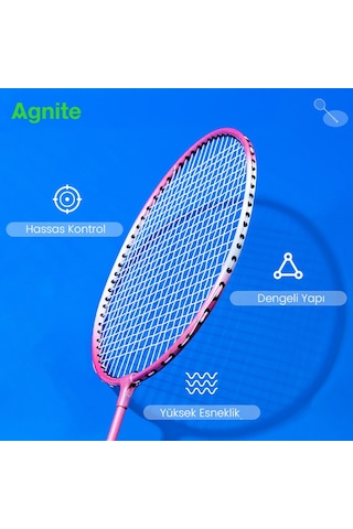 Agnıte Demir Alaşımlı Badminton Raketi 2 Top Dahil Dayanıklı Hafif Gövde Pembe