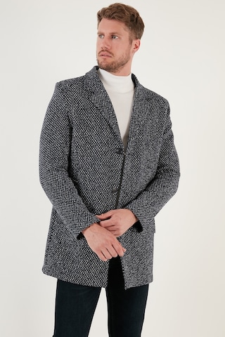 Buratti Çıkarılabilir Kapüşonlu Kırçıllı Slim Fit Kaşe Erkek Kaban 5841013 Lacivert Noktalı