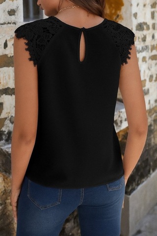 Simala Kadın Kısa Kollu Bisiklet Yaka Ithal Krep Bluz Siyah