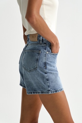 Açelyaokcu Premium Kaida Denim Midi Şort Mavi