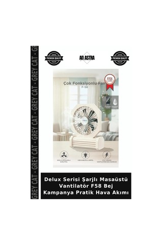 Delux Serisi Şarjlı Masaüstü Vantilatör F58 Bej Kampanya Pratik Hava Akımı