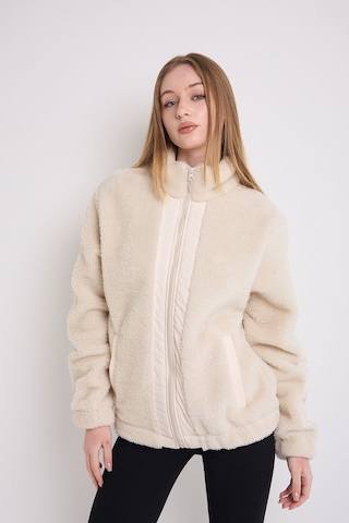 Kadın Ekru Rüzgar Geçirmez Welsoft Çift Cepli Kışlık Mont Ekru