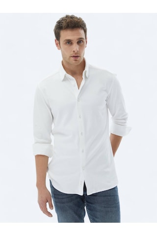 Beyaz Düz Regular Fit Dokuma Casual %100 Pamuk Gömlek Beyaz