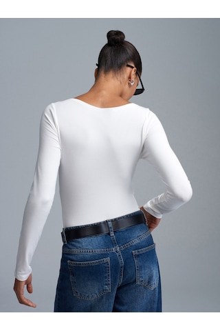 Dilvin 32549 Kayık Yaka Bodysuit-ekru Ekru