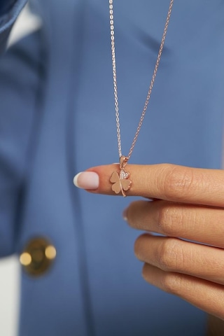 Roza Silver Zirkon Taşlı Rose Dört Yapraklı Yonca Gümüş Kolye