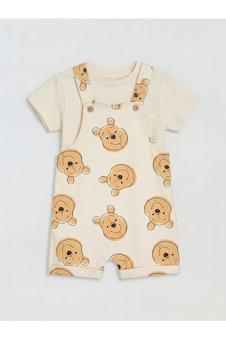 Nevaa Collection Ekru Winnie The Pooh Baskılı Erkek Bebek Salopet Ve Tişört Ekru