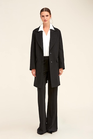 Hatemoğlu Saykı Woman Siyah Regular Fit Ceket Yaka Kaşe Oversize Manto 2956632 Siyah