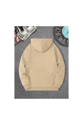 Medinenur Erkek El Yazılı Baskılı Kapüşonlu Sweatshirt Bej