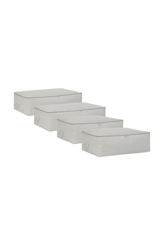 Ocean Home Textile 4'lü Gri Balıksırtı Baza Altı Hurç Set 2 Adet 62 x 46 x 22 / 2 Adet 74 x 46 x 22 cm