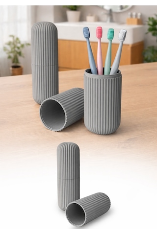 Gri Seyahat Tipi Organizer Taşıma Kabı Diş Fırçası Gözlük Makyaj Fırçası Kutusu 19 cm
