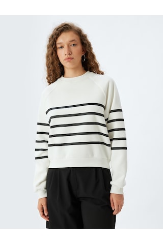 Koton Bisiklet Yaka Sweatshirt Uzun Kollu Rahat Kalıp Siyah Çizgili 5wal10190ık Siyah
