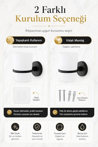 Alper Banyo Lotus Mat Siyah Eko Diş Fırçalık Plastik Tabak Ister Yapıştır Ister Montajla