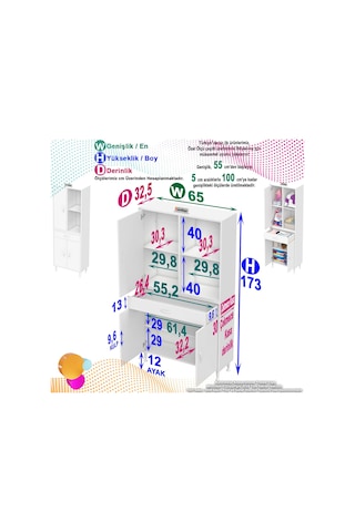 Eliusta Vellum Beyaz Dolap 65x173x32,5 Cm Ebatlarında Çok Fonksiyonlu 65 Cm Genişlikte Banyo Dolabı Beyaz