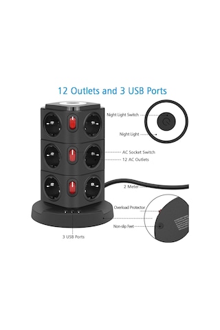Çeşithane Kablosuz Şarjlı Power Tower Çoklu Priz 12 Girişli Usb-c Usb-a Şarj İstasyonu 2
