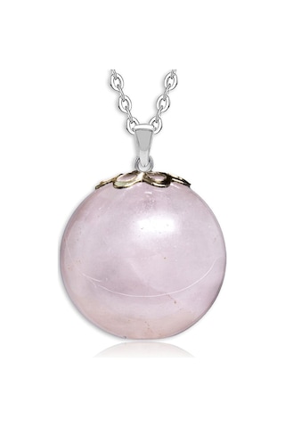 Erilsa Sertifikalı Yuvarlak Doğal Pembe Kuvars Taşı Kolye Çok Renkli