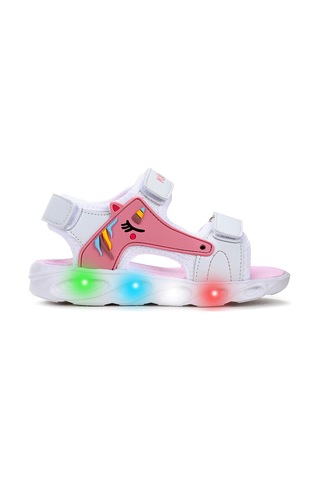 Kiko Kids Unicorn Günlük Işıklı Cırtlı Kız Çocuk Sandalet Ayakkabı Beyaz - Pudra Beyaz - Pudra