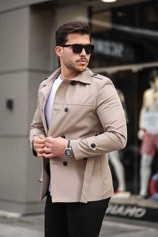 Mero Life Erkek Krem Mevsimlik Astarlı Kemerli Kruvaze Trençkot Krem