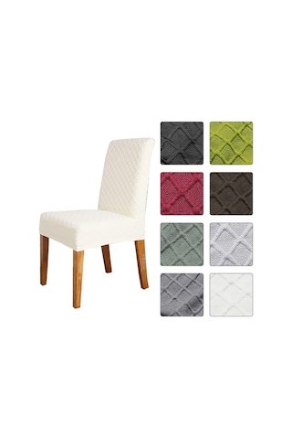 Geekyou Beyaz Tekli Koltuk Kılıfı - Genişletilebilir Elastik Kumaş, Damalı Desenli, Omuzlu Yedekli, Ev Salonu Restoran Uyumlu Beyaz