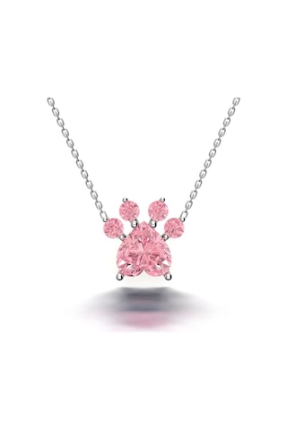 Gümüş Kedi Patisi Kolye Pembe Taşlı 481611340