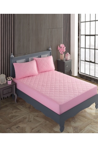 %100 Pamuk Kapitoneli Sıvı Geçirmez Renkli Yatak Alezi Yatak Koruyucu Alez Çarşaf Pembe