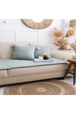 Yeşil Premium Keten Evcil Hayvan Dostu Keten Koltuk Pedi / Şilte Kırlentli 80x180 Çok Renkli