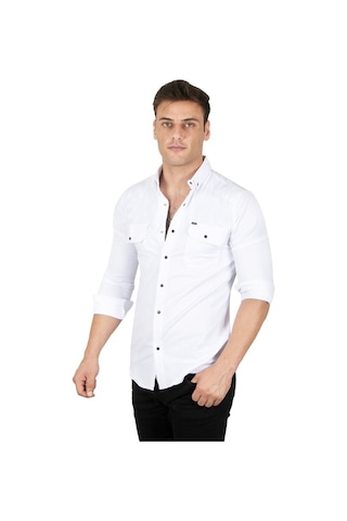 Deepsea Erkek Beyaz Fitilli Çıtçıtlı Kot Gömlek 300421 Beyaz