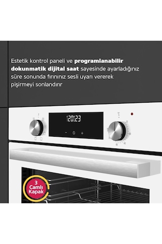 Simfer 8209 9 Fonksiyon QS Beyaz Cam Ankastre Fırın Power Turbo Dijital