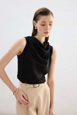 Sateen Degaje Yaka Bluz - Siyah-136752 Siyah
