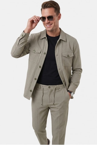 Deep Sea Deepsea Yeşil Slim Fit Gofre Dokulu Yazlık Spor Takım Elbise Yarım Astarlı Likralı 2 Li Kombin 2604007