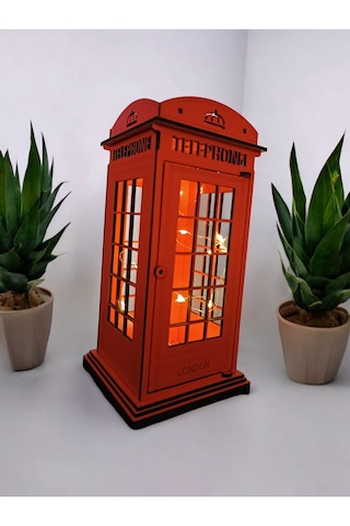 Ahşap Dekoratif Işıklı Londra Telefon Kulübesi - Mumluk, Dekoratif, Süs Londra Telefon Kulübesi Kırmızı