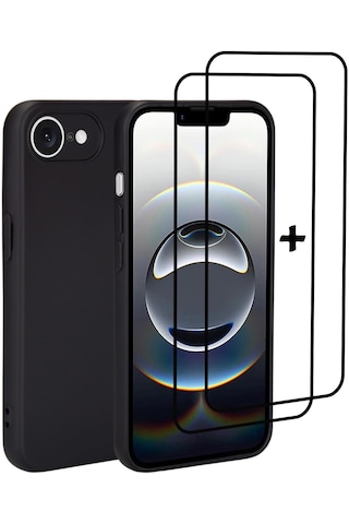 Apple iPhone 16e Uyumlu  Kılıf Renkli Silikon + 9h Ekran Koruyucu Cam Set