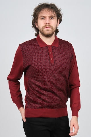 Pave Erkek Polo Yaka Desenli Yün Kazak 4537134 Bordo Bordo