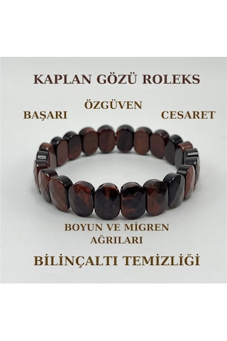 Yıldız Doğal Taş Kırmızı Kaplan Gözü Doğal Taş Roleks Bileklik Çok Renkli