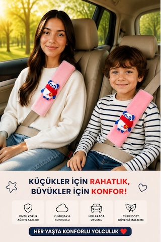 Panda Pembe Emniyet Kemeri Aksesuarı - Emniyet Kemeri Kılıfı-araç Emniyet Kemeri Omuz Koruyucu 1 Adet