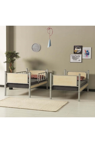 Argimo Yurt Metal Ahşap Ranza Ve Karyola 90 x 200 Gri