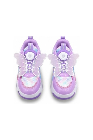 Patenli Işıklı Akıllı Bağcıklı Çocuk Sneaker Ayakkabı Lila Beyaz 30-37 Mor