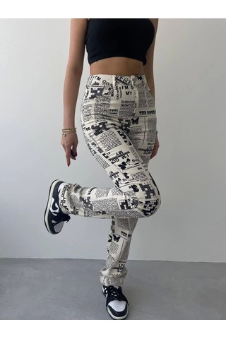 Novıne Gazete Desenli Pantolon Desenli