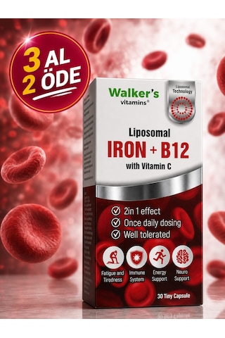 Walker's Vitamins Lipozomal B12 Demir C Vitamini Methylcobalamin Metilkobalamin Krom Pikolinat 30 Enerji Kapsül