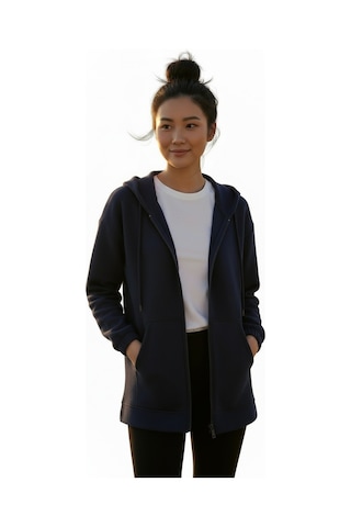 Lyvean Fermuarlı Üç İplik Penye Sweatshirt Lacivert