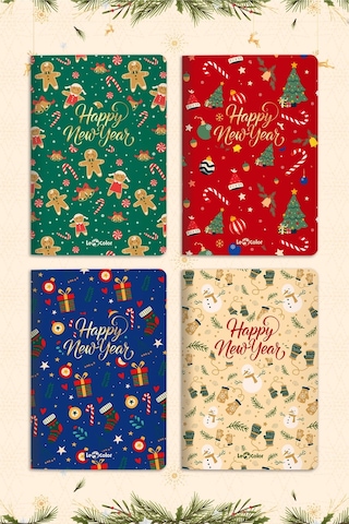 Le Color Happy New Year Temalı Defter Seti 4'lü 13 x 20 CM