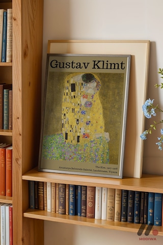 Gustav Klimt Öpücük, Siyah Çerçeveli Duvar Tablosu - Sanatsever Hediyesi