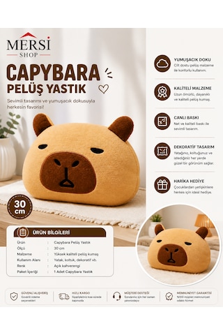 Capybara Peluş Yastık 30 Cm Sevimli Dekoratif Oyuncak Yastık Açık Kahverengi - Bej