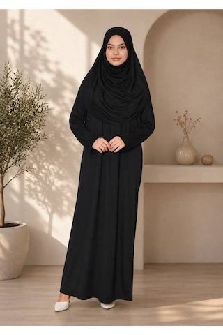 Öners Tek Parça Boydan Namaz Elbisesi Siyah Siyah