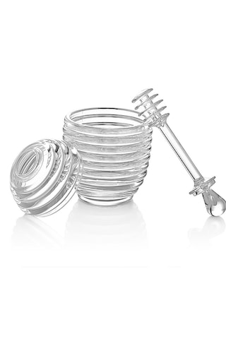 Rotanev Kovan Şekilli Kaşıklı 3 Parça Kristal Bal Kavanozu Mika Kavanoz Bal ve Reçel Kavanoz Kahvaltılık